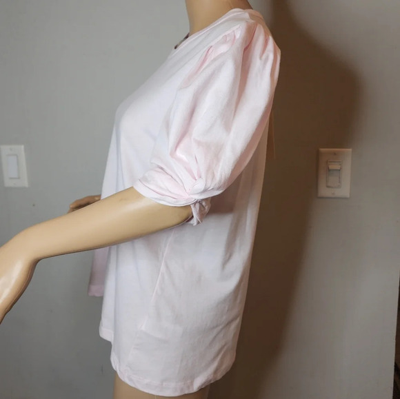 NWT Elie Tahari Pink cotton modal knot puff sleeve top. Size medium - Picture 14 of 14